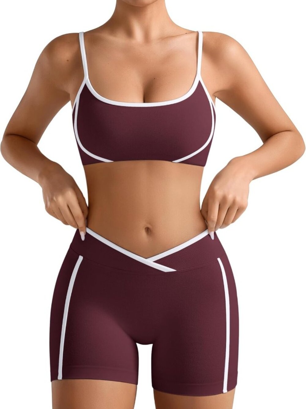 Seamless 2-Piece Women's Workout Set - Sports Bra & Contrast Trim Shorts